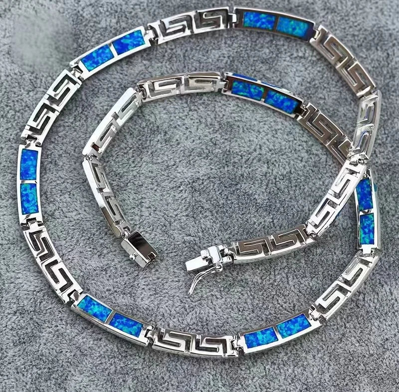Minimalist Square Blue Natural Opal Gold Plated Unisex Necklace-Trendy Link Chain for Daily & Party Wear Anniversary Occasion