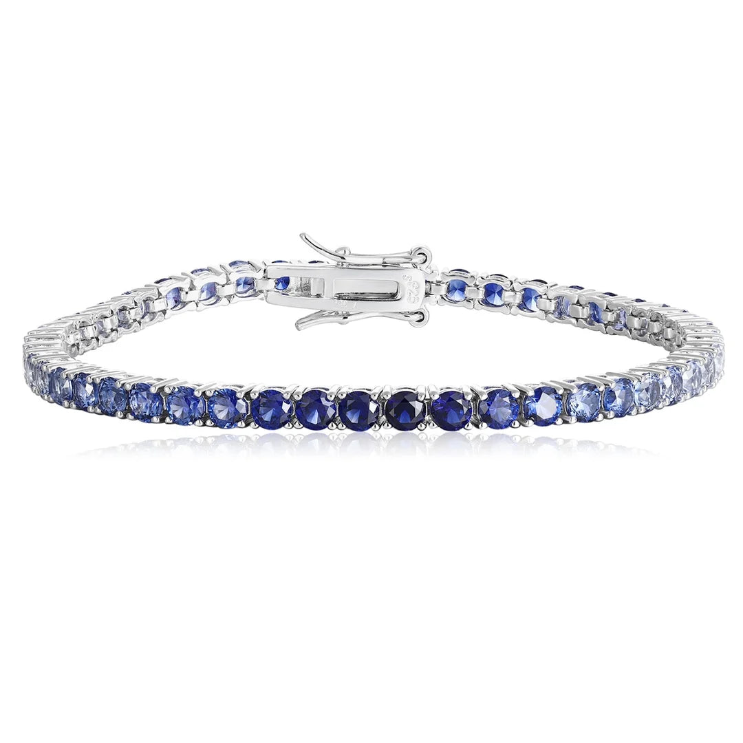 Gemfiori Anster Factory Price Trendy Round Shape Mian Stone 7.5ct/7.85ct/8.5ct S925 Jewelry Sapphire Tennis Bracelet Customized