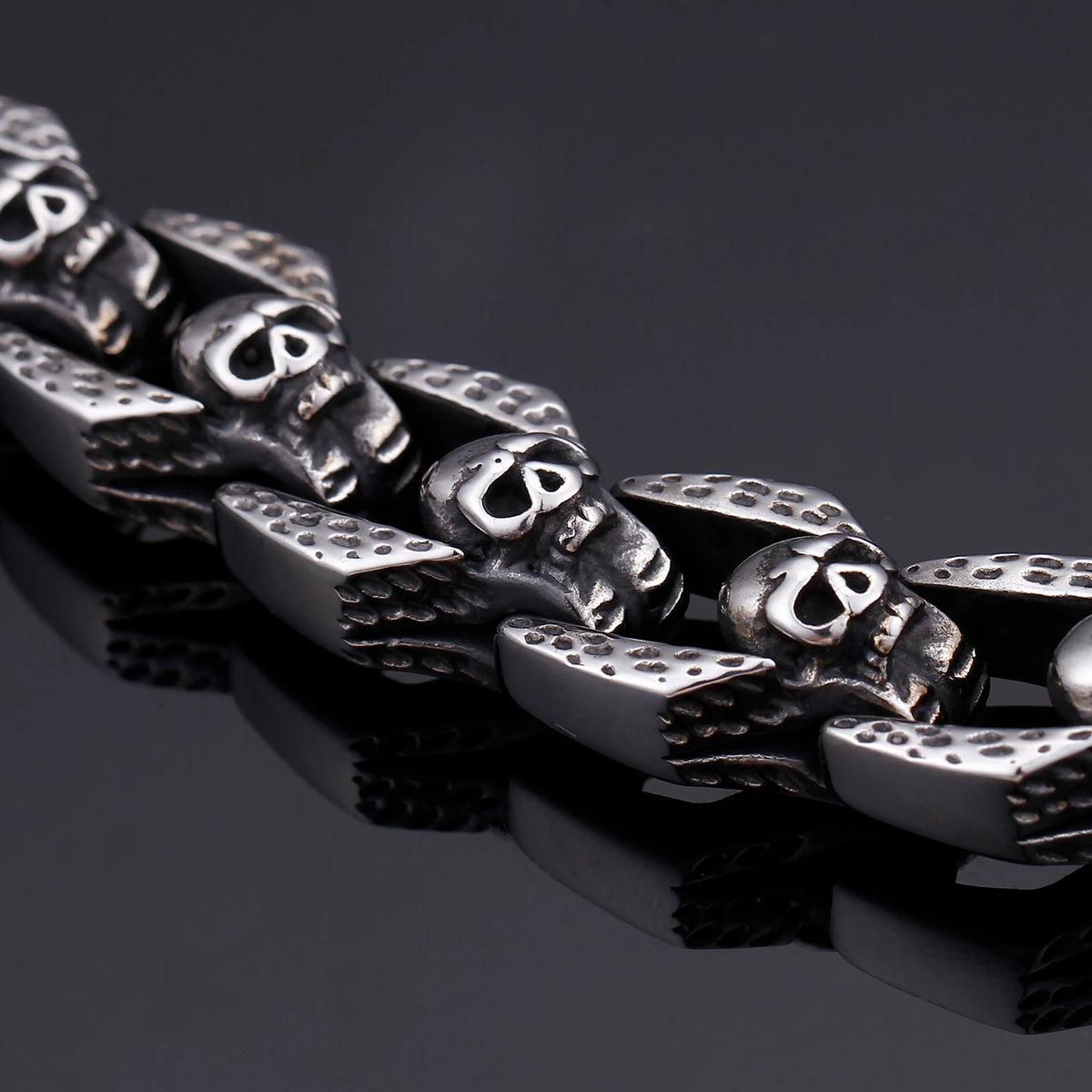 KALEN Punk Stainless Steel Multiple Skull Heads Charm Bracelets