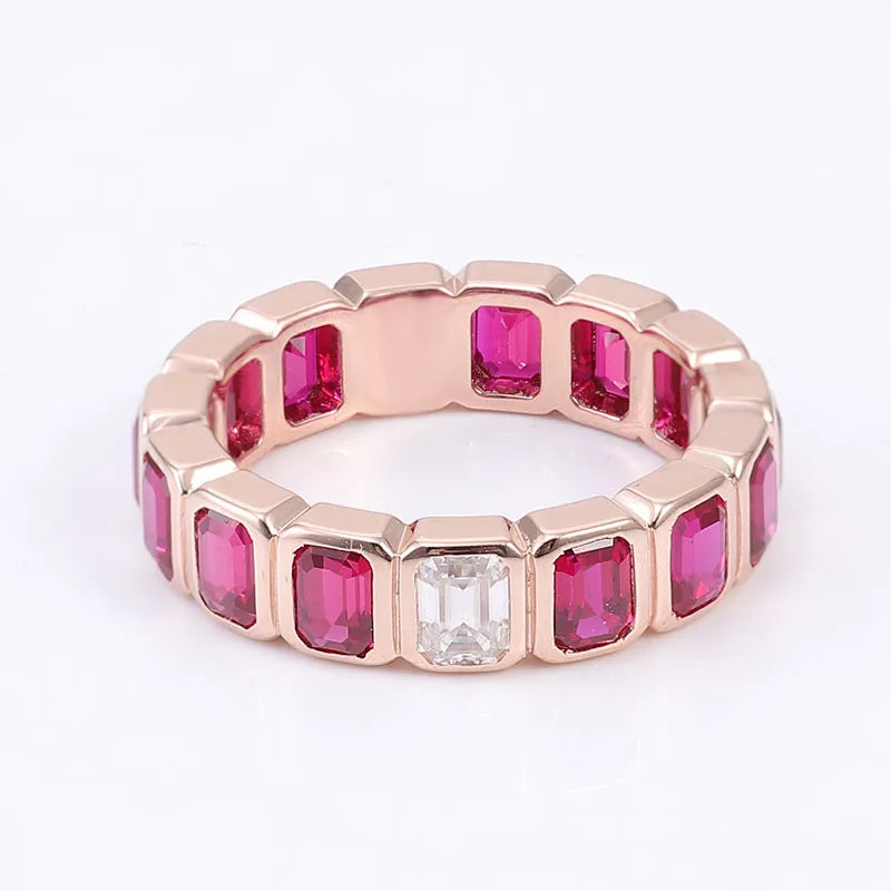 Gemfiori 6ct Emerald Cut pink Lab Grown Gemstone Ring Luxurious 18K Rose Gold Handmade Original Design Rings Jewelry Women Daily Wear