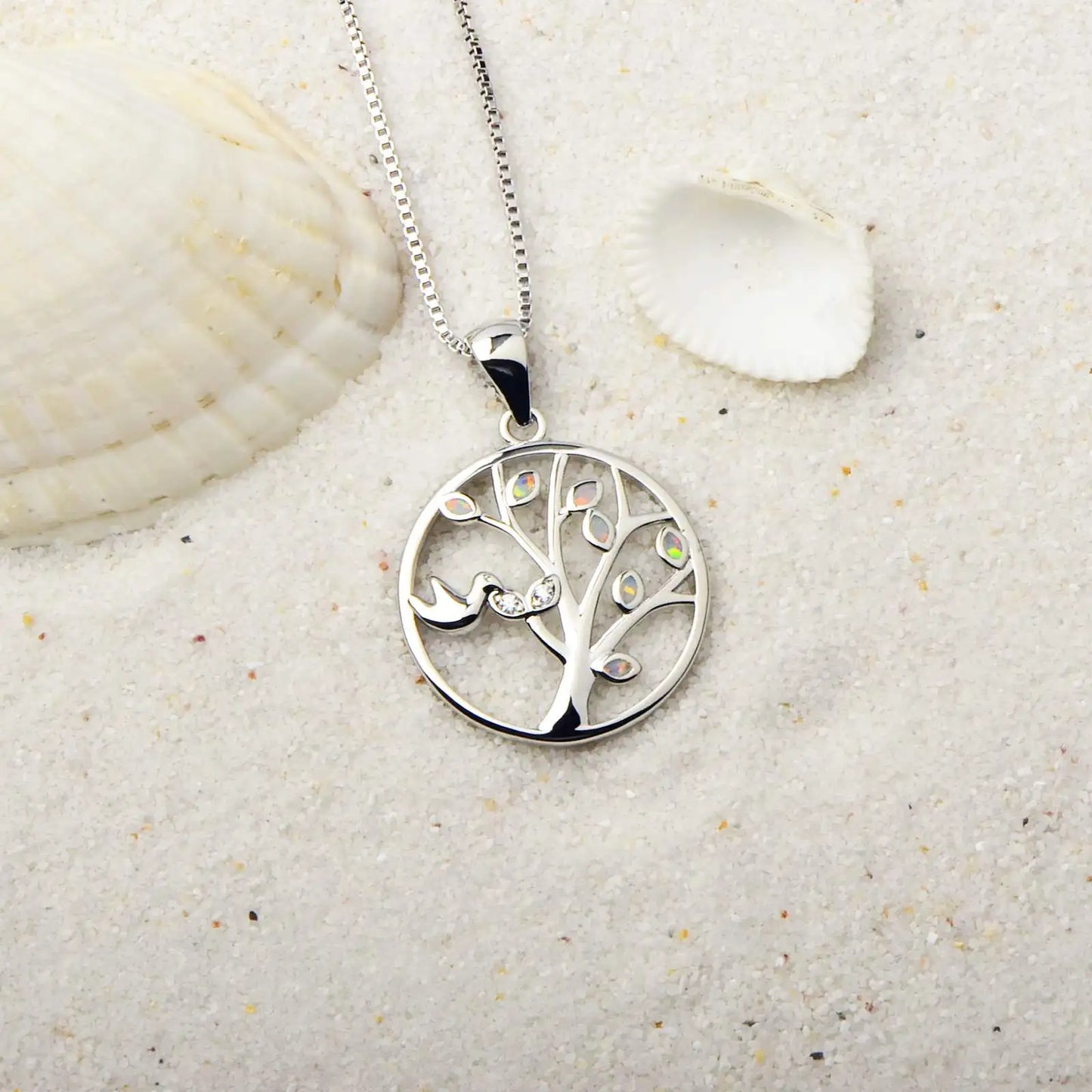 TikTok INS Wind Hawaii Beach Explosion Copper Alloy Opal Tree Life Vintage Women's Party Pendant Necklace Cute Style Wholesale