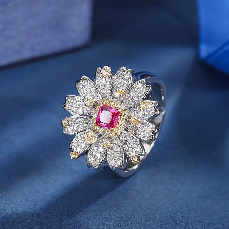 Gemfiori Retro French Luxury Niche Red Zircon Pendant Sweet Cool Geometric Fashionable and Exquisite Set