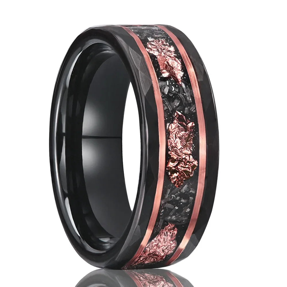 Tempusort Fashion Jewelry 8mm Black Hammer Pattern Tungsten Carbide Ring for Men Wedding Anniversary Gifts Wholesale