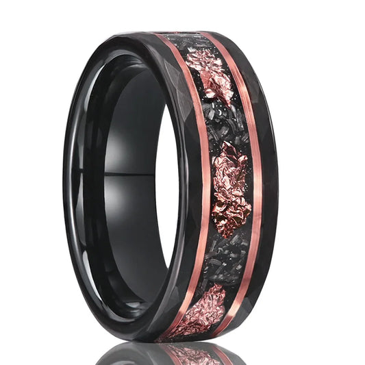 REBEL Fashion Jewelry 8mm Black Hammer Pattern Tungsten Carbide Ring for Men Wedding Anniversary Gifts