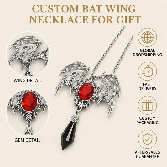 S&S Gothic Bat Wing Gem Pendant Necklace – Collection