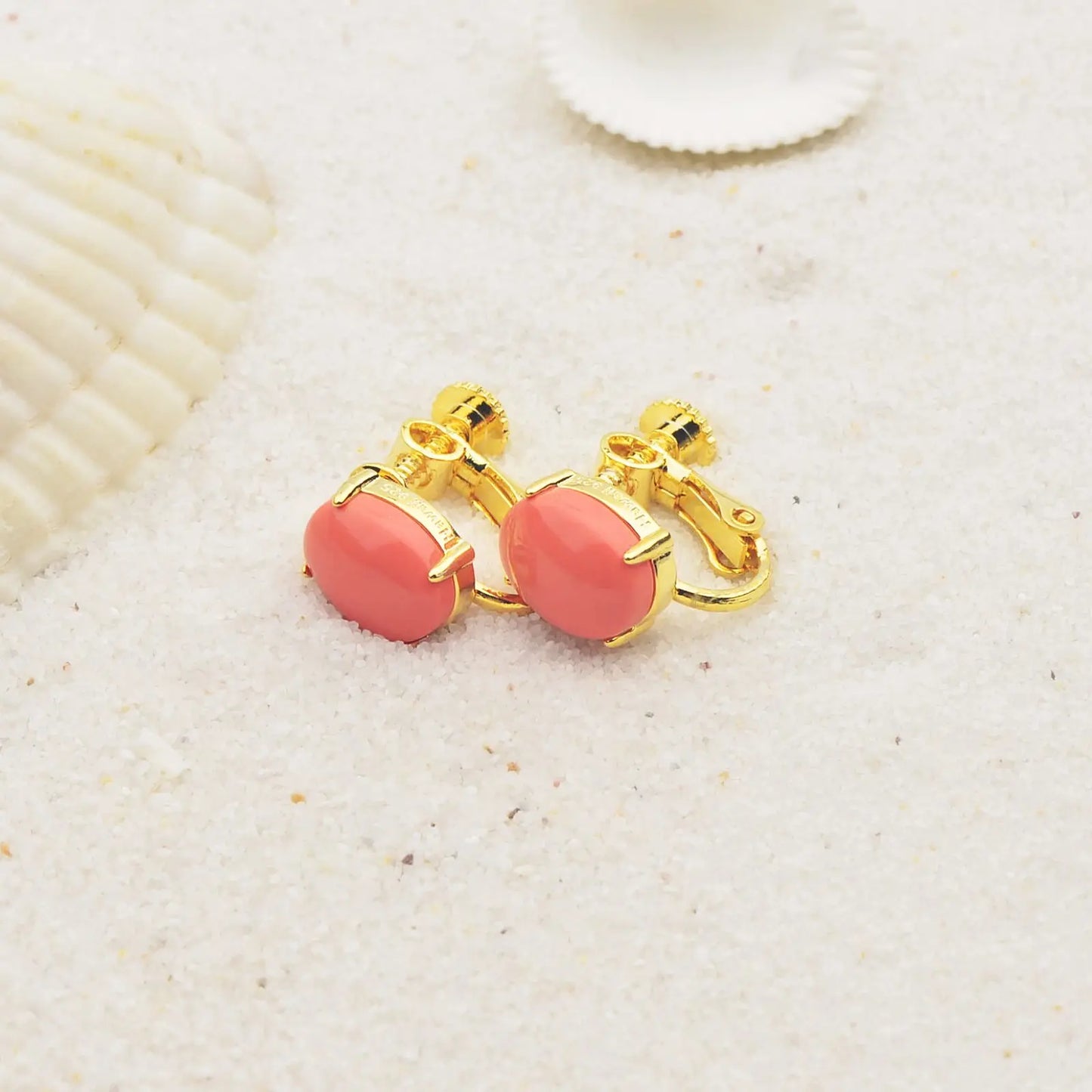 Women's Coral Stud Earrings Silver Plated Brass Bohemian Christian Gift