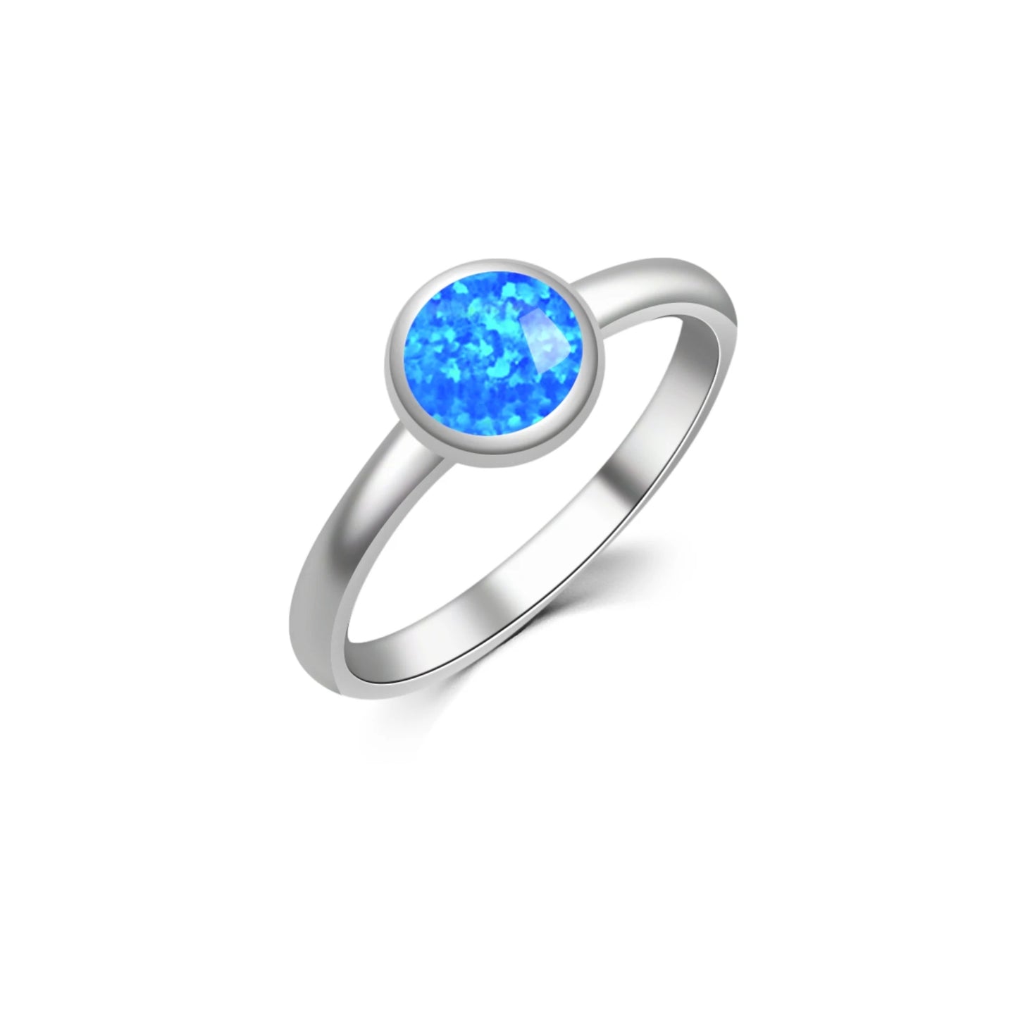 Minimalist Round Opal Solitaire Ring | Iridescent Gem Stainless Steel Band | Dainty Daily Wear Jewelry for Women Trendy Style