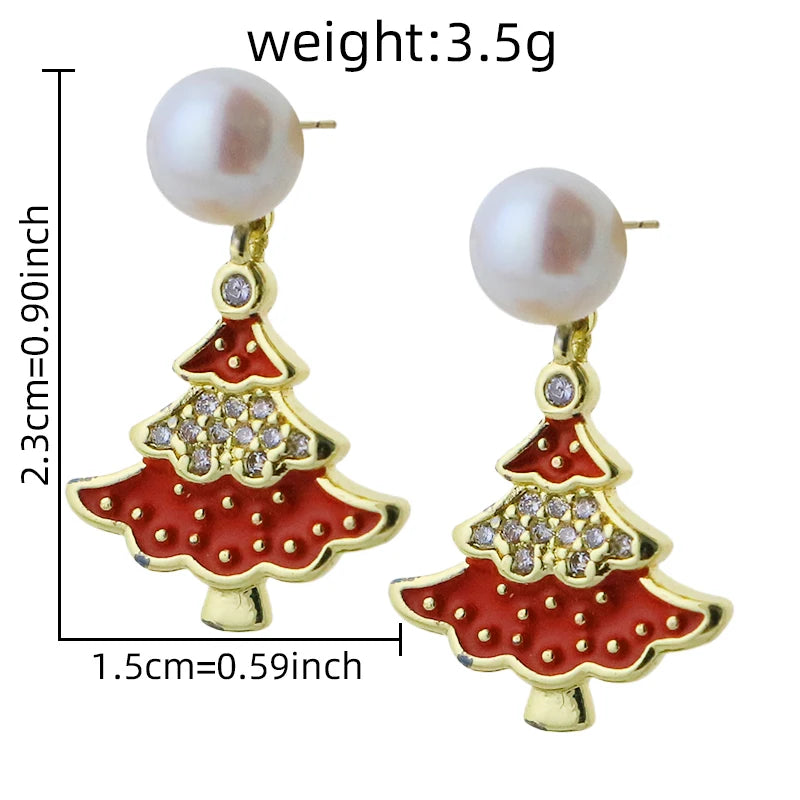 Natural Freshwater Pearl Red Tree-Like Dangle Earrings New in Earrings Gift for Women Girl Christmas Holiday Jewelry GE1744