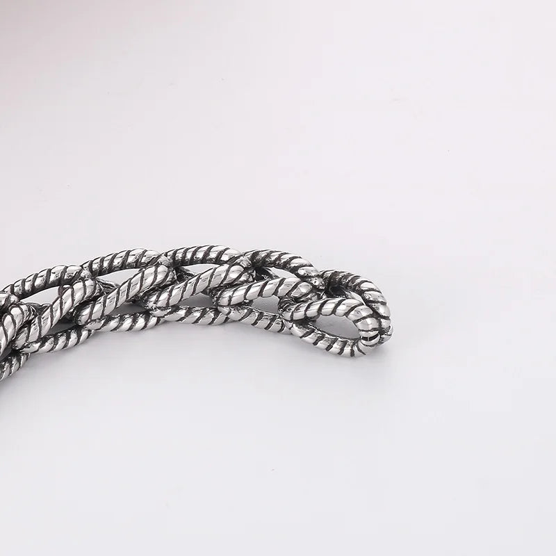 KALEN 220mm Men Punk Stainless Steel Rope Shape Links Bracelet