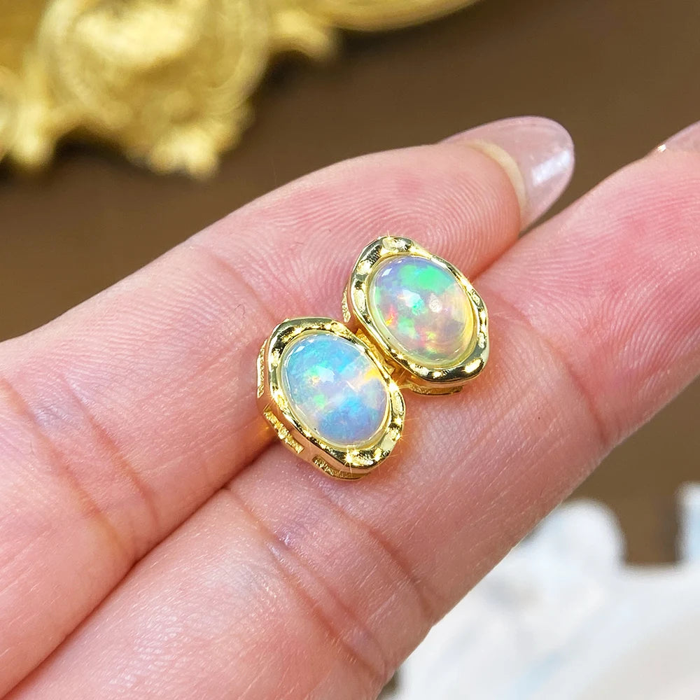 Gioiellieri Luxury Natural White Opal Diamond Stud Earrings 925 Sterling Silver Gold Plated Hypoallergenic Certified Wedding Party