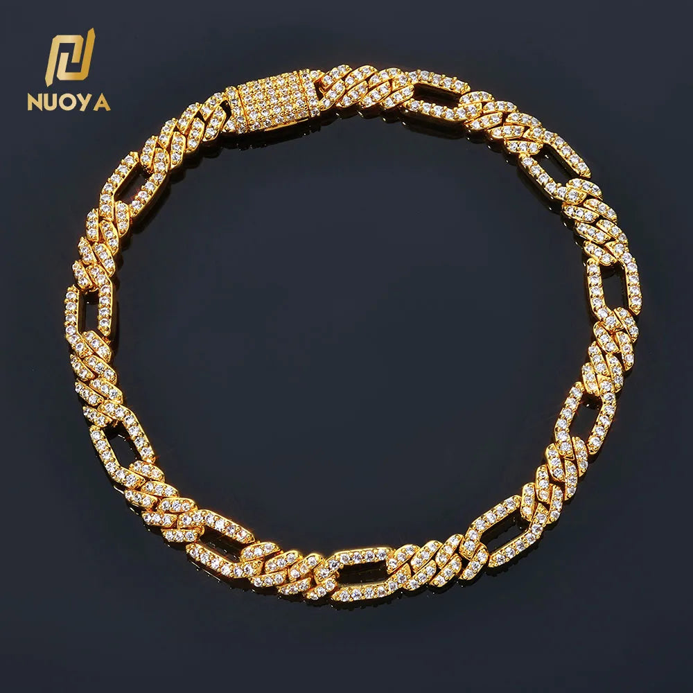BiG-BOSS NUOYA New Arrival 7mm Figaro Chain Bracelet Iced Out CZ Stones Cuban Link Design Hip Hop Jewelry