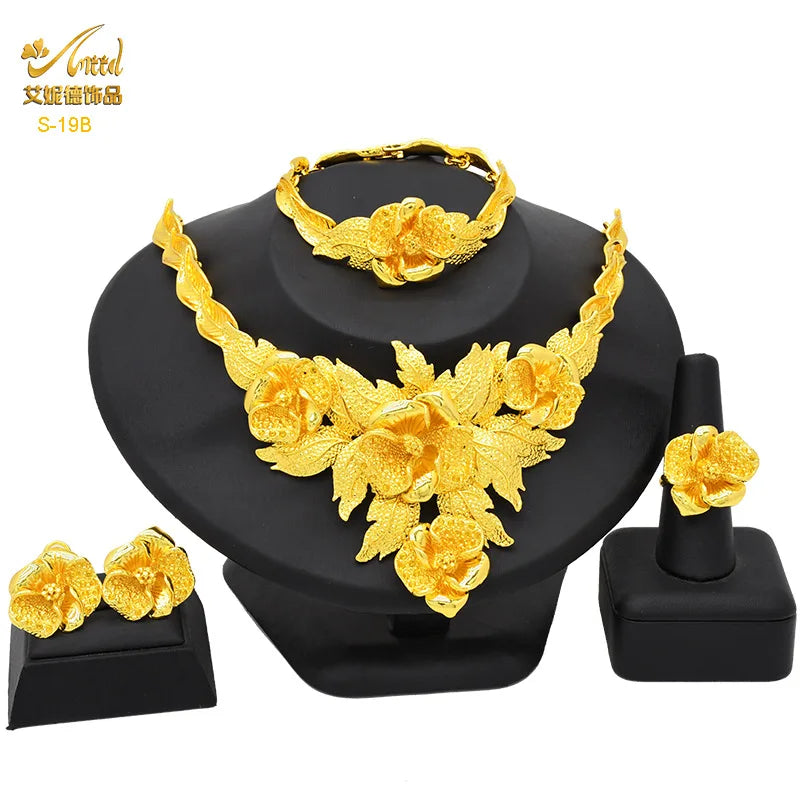 Gold Heart Bridal Jewellery Set | Necklace, Bracelet, Earrings & Ring | 24 Style Options