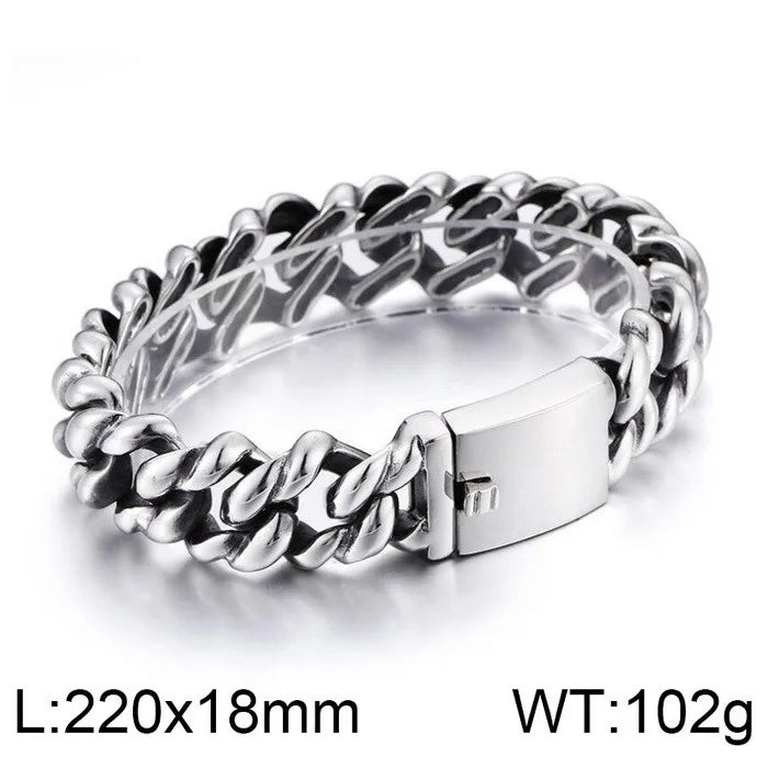 KALEN 316L Stainless Steel Heavy Silver Bracelet Bangle Men High Polish Biker Unique Chain Bracelets Jewelry
