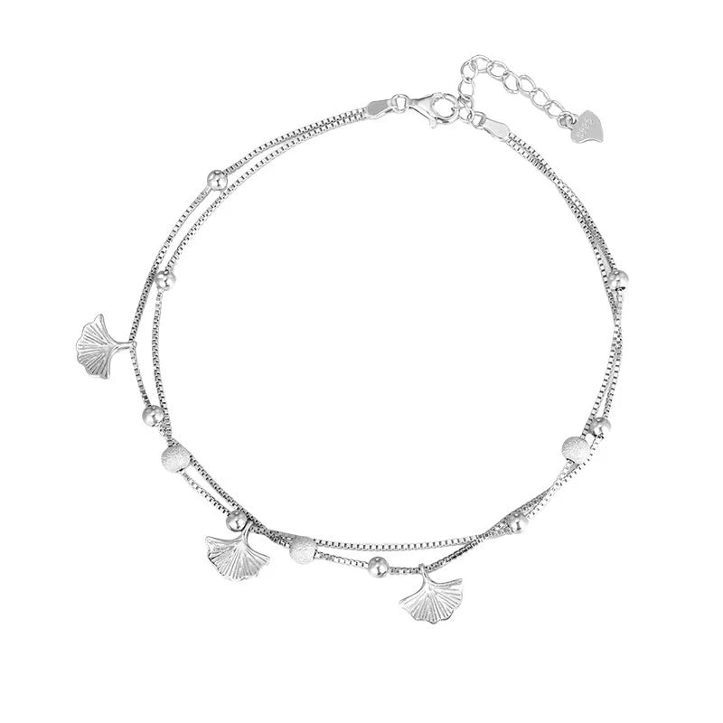 FY-JL033 925 Sterling Silver Anklet Women's Light Luxury Niche Korean Version Versatile High-end Ginkgo