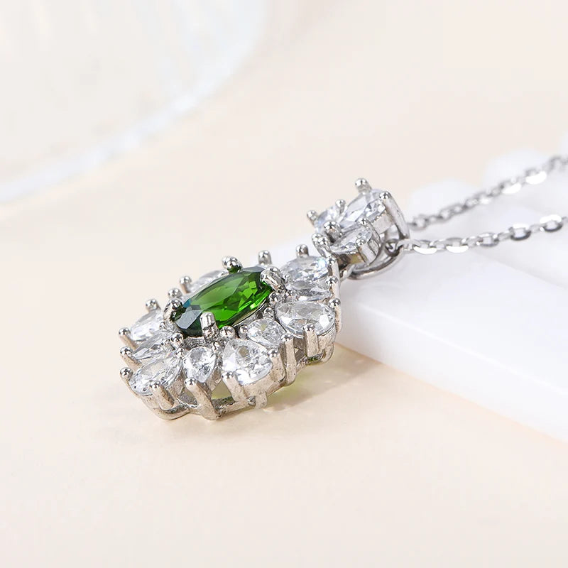 Gioiellieri Supplier Natural Diopside Gemstone Rhodium Plated 925 Sterling Silver Pendant Necklace Women's Everyday Wear