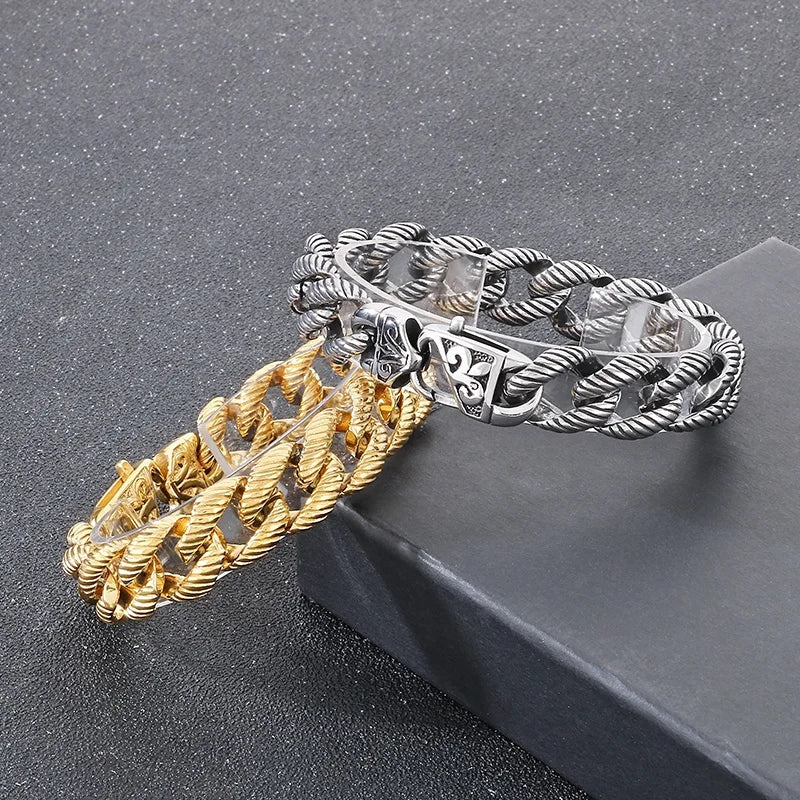 KALEN Men Fine Jewelry Fashion Bracelets Gothic Style Stainless Steel Cuban Links Bracelet Bangle