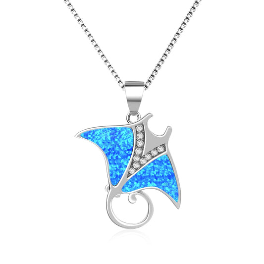 Marine Animal Pendant Necklace Aobao Opal Inlaid Crystal Accent Fashion Jewelry