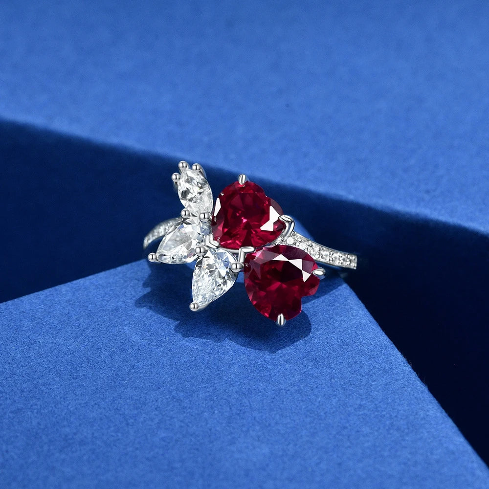 SILVERELLI 1ct Heart-Shaped Red Gemstone Ring | S925 Sterling Silver | Platinum Plated | Sizes 5–9