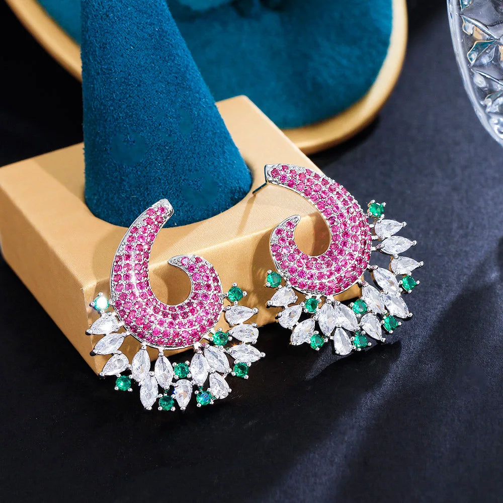 2023 Trend Fashion Symmetrical Statement Women's Cubic Zirconia Drop Earrings for Bridal Lady Holiday Party Jewelry Accessories