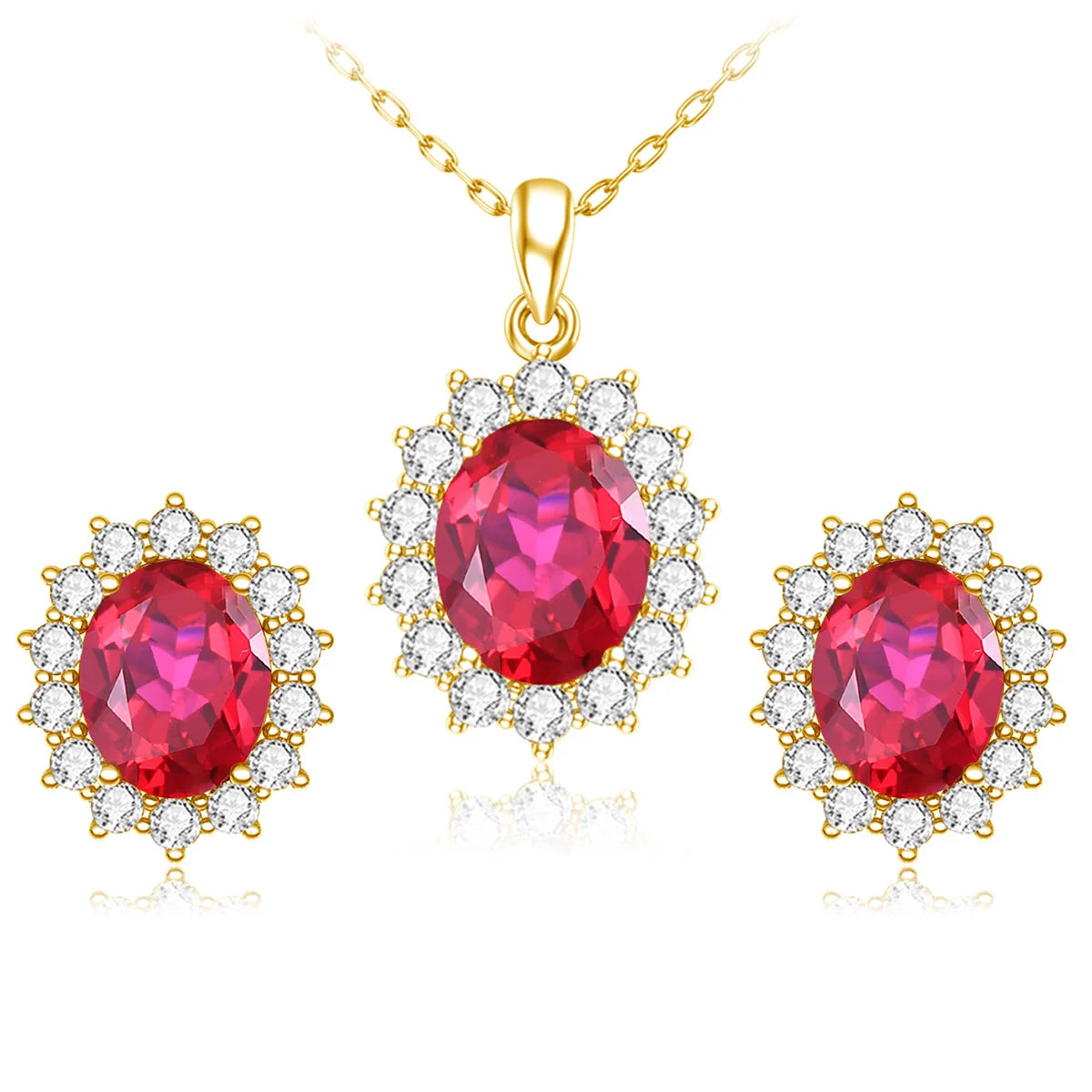 ArtistA Custom Jewelry Any Ruby Gemstone Women 925 Sterling Silver 24k Gold Plated Rings and Earrings Jewelry Sets