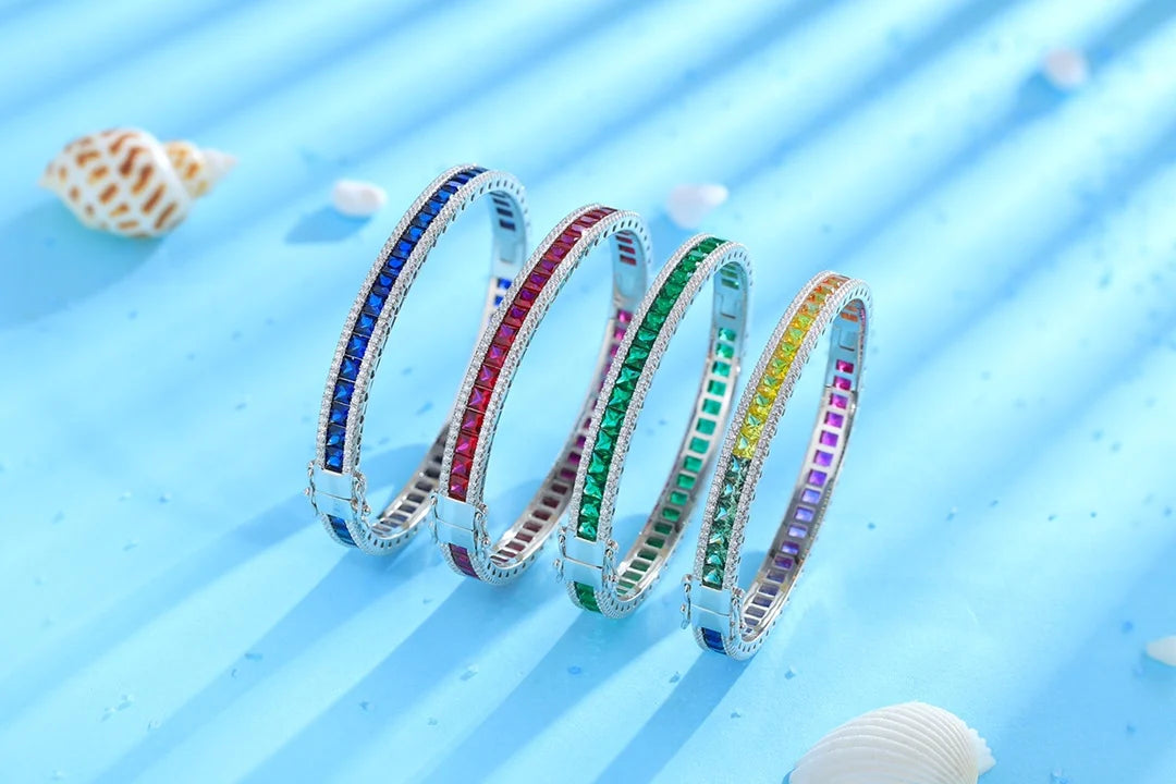 Gemfiori Brand New Bangles Women Jewellery Trending Pure 925 Sterling Silver Bangles for Female Lab Grown Paraiba Bracelets High Quality