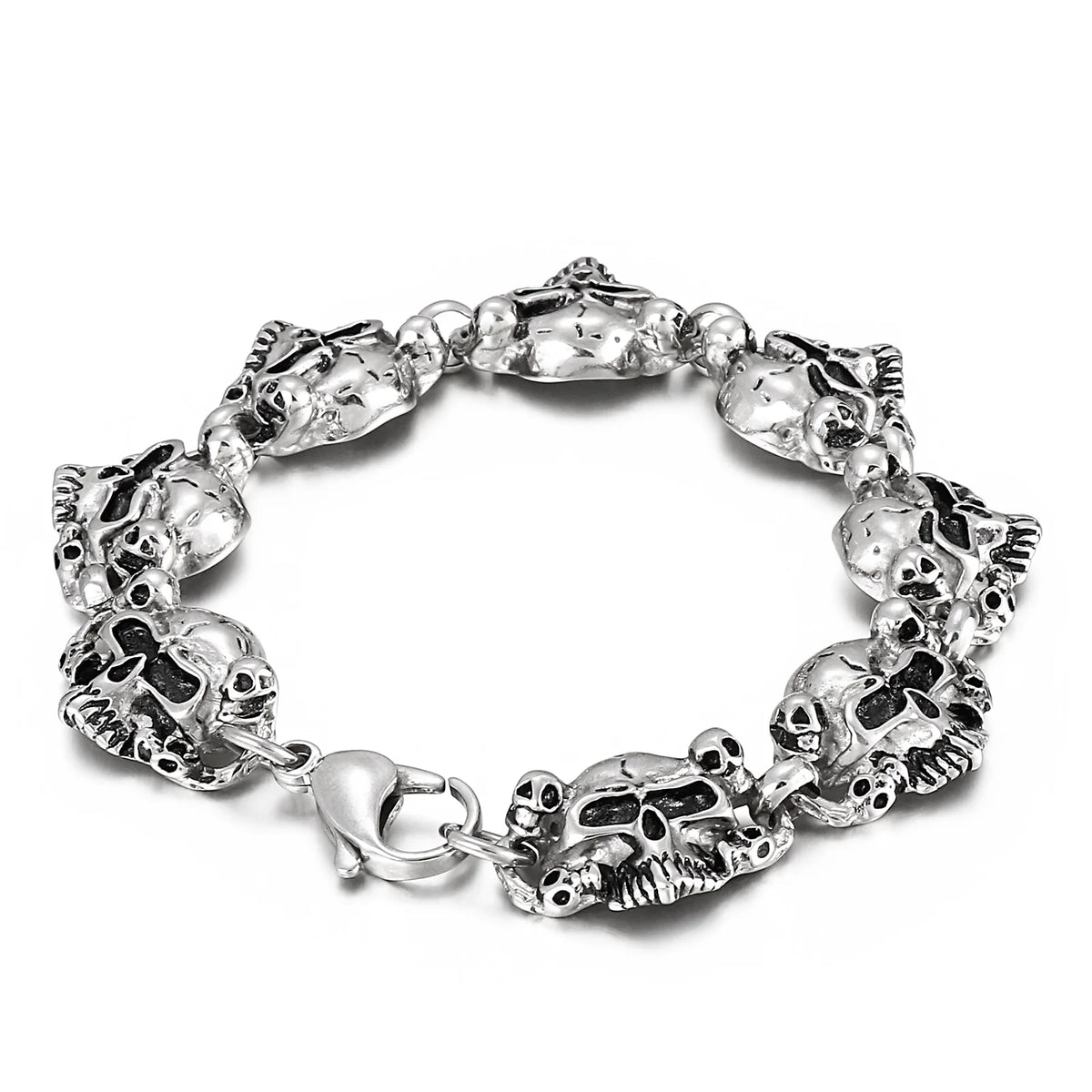 VIKING Mens Punk Skull Skeleton Hand Link Bracelet – Stainless Steel
