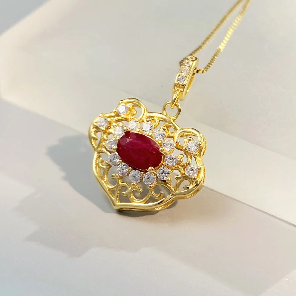 Gioiellieri 925 Silver Ruby Pendant with Natural Red Gemstone for Women July Birthstone Fine Jewelry Wedding Engagement Fashion Jewelry Gift