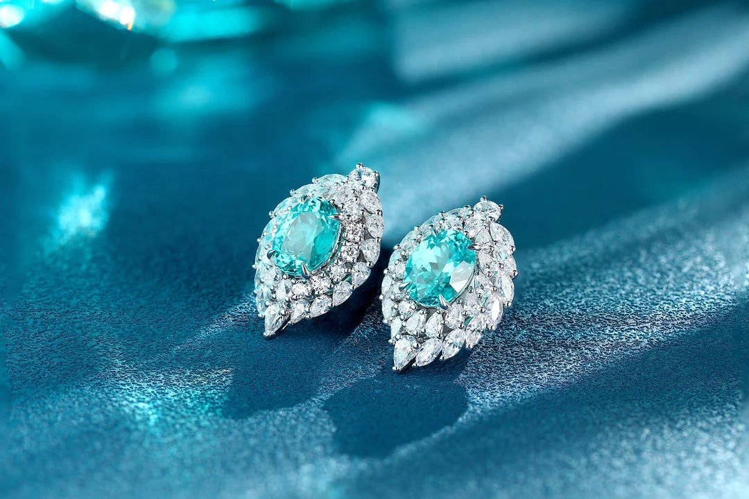 Gemfiori Anster High Quality S925 Lab Grown Paraiba Earring Stud Dainty Gemstone Stud Earrings for Women Daily Wear Gift