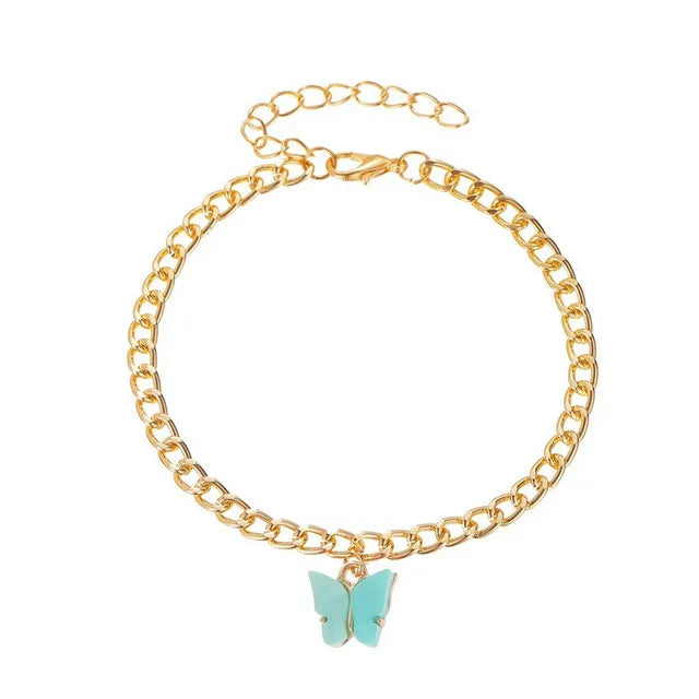 Wholesale Cuban Link Anklet Chain Anklet Butterfly Pendant Anklet for Women