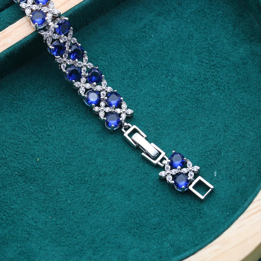Gemfiori 2022 New for Women 925 Silver Stamped Jewelry Bracelet Blue Zirconia Bracelets Accessories Wedding Party Gift
