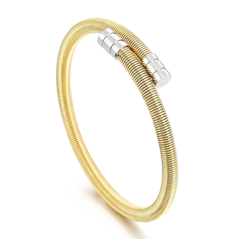 REBEL Unisex Gold/Silver/Black Stainless Steel Flexible Open Bangle Bracelet