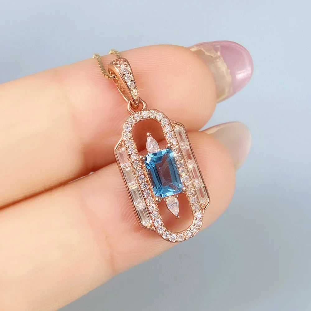 Gioiellieri Real Swiss Blue Topaz Pendant with 925 Sterling Silver for Women Natural Blue Gemstone December Birthstone Fine Jewelry Modern
