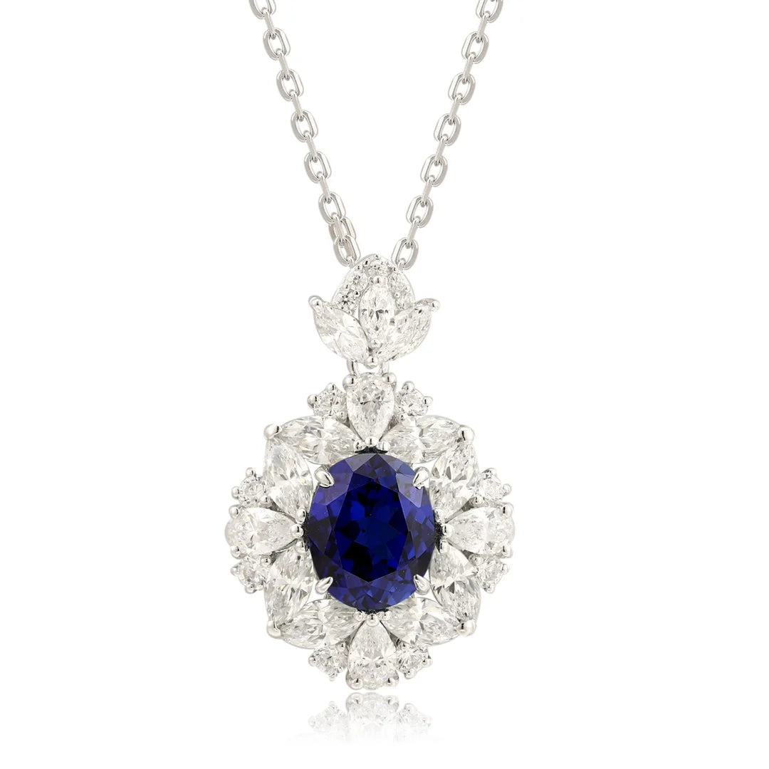 Gemfiori Anster 925 Sterling Silver High-quality Cultivated Sapphire Necklace - Suitable for Parties or As a Gift