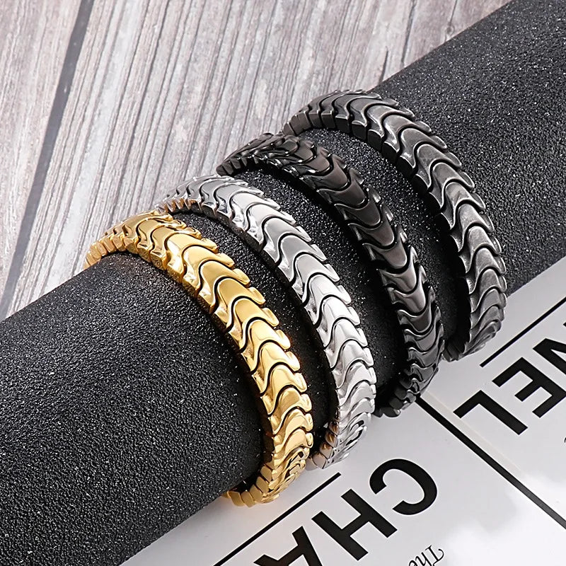 REBEL Fashion Hip Hop Style Jewelry Stainless Steel Geometric Pattern Chain Bracelet for Men
