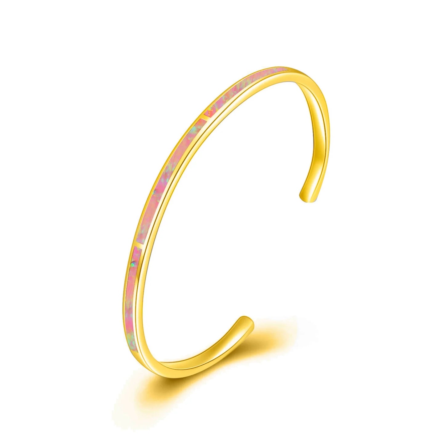 Trendy Rainbow Opal Open Bangle | Sleek Silver Cuff Best Seller