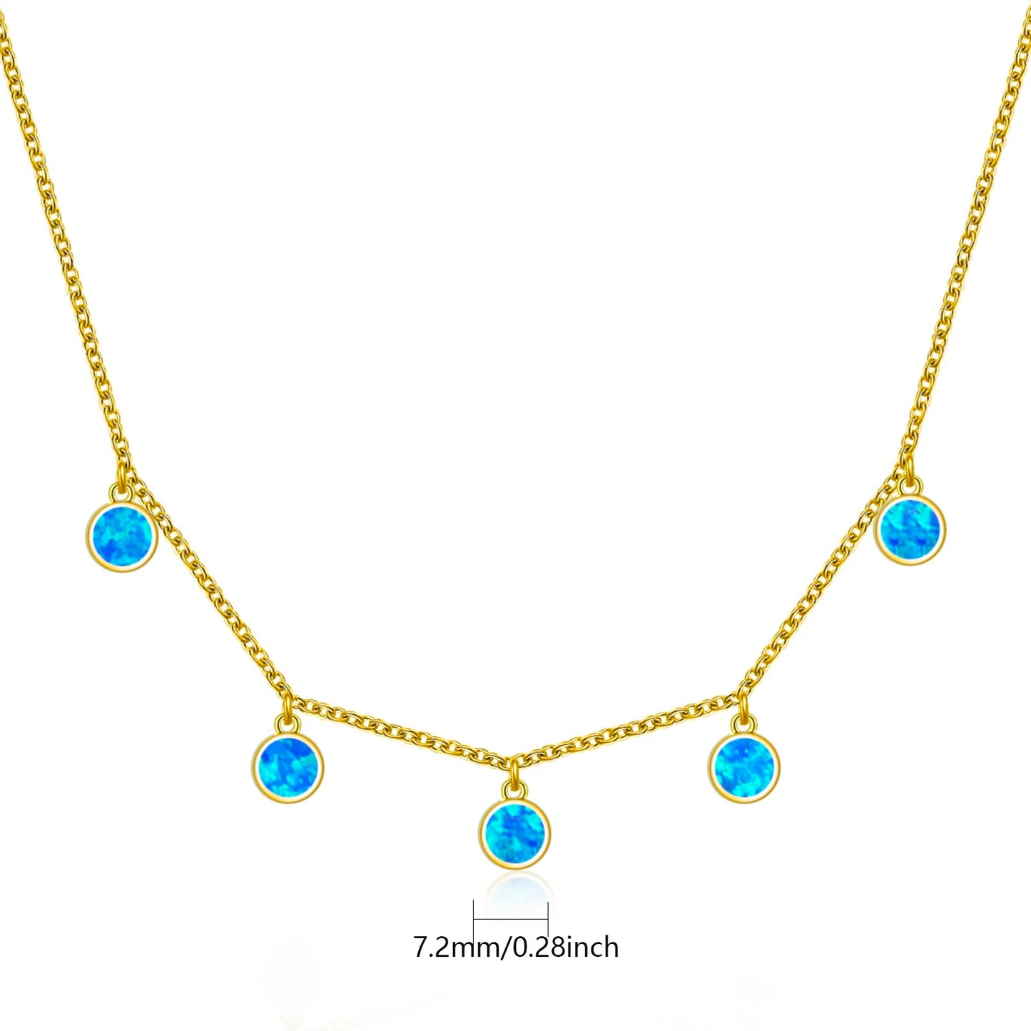 Aobao Rose Gold Silver Plated Opal Sweater Chain Minimalist Round Necklace