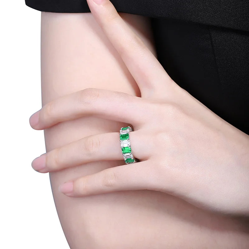 Gemfiori Anster 5*4.5mm 3.67ct Lab Emerald Ring Option 925 Sterling Silver 9K 14K 18K Gold Material Free Size for Gift Party Anniversary