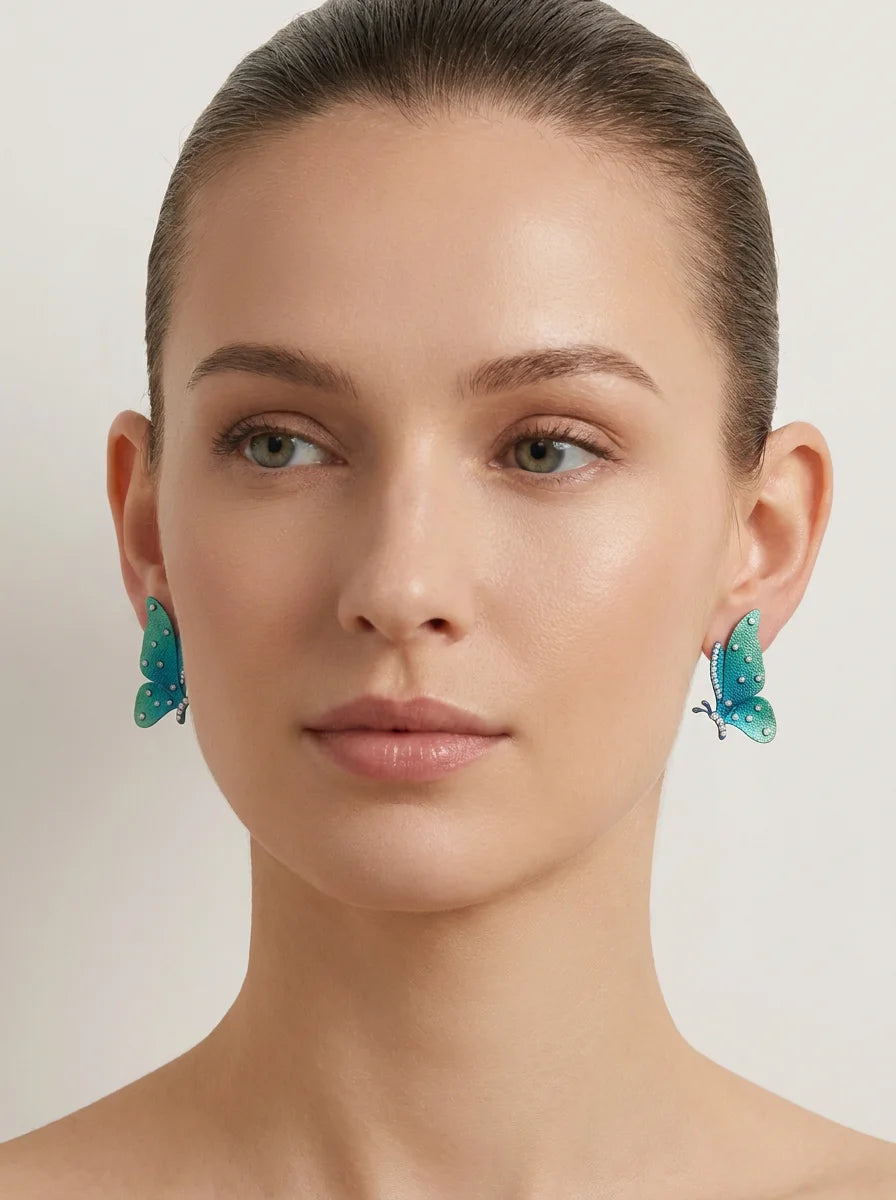 S&S Titanium Zircon Butterfly Stud Earring | Gradient Blue | Fine Jewellery
