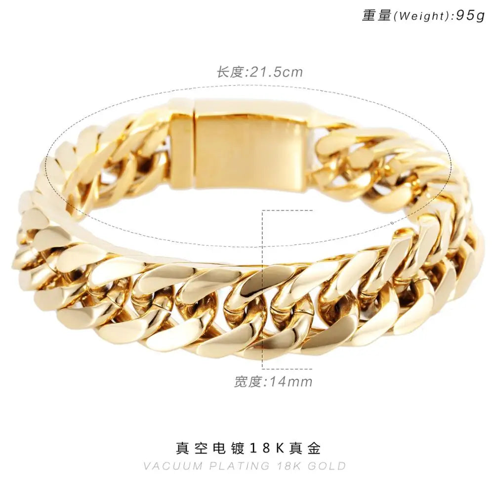 KALEN Men 215mm Polished Silver/Gold Stainless Steel Cuban Link Bracelets