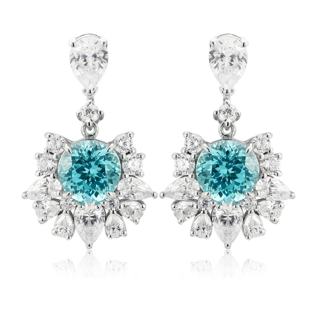 Gemfiori Anster High Quality Lab Grown Paraiba Round Cut S925 Silver Earring Stud Dainty Gemstone Earrings for Women Daily Wear Gift
