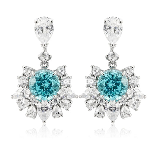 Gemfiori Anster High Quality Lab Grown Paraiba Round Cut S925 Silver Earring Stud Dainty Gemstone Earrings for Women Daily Wear Gift