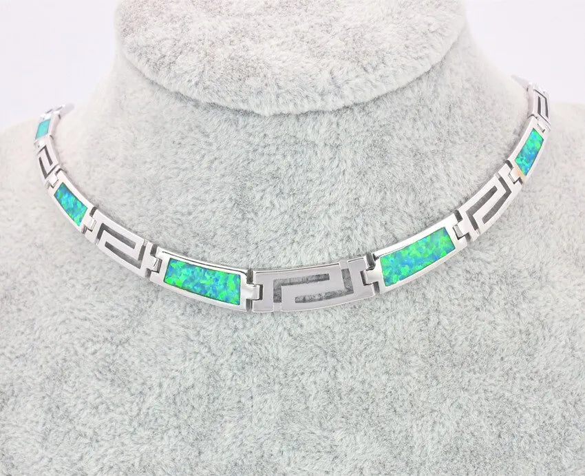 Aobao Christian Minimalist Geometric Silver Plated Copper Alloy Opal Link Chain Sweater Necklace for Women Gift