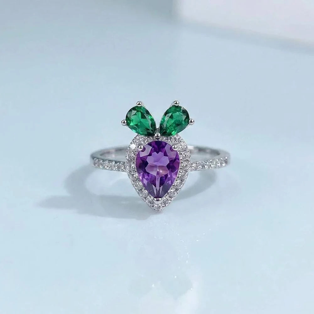 S&S Natural Amethyst 925 Silver Jewellery Set | Pear Cut Purple Gemstone Ring, Pendant & Earrings | S&S Collection
