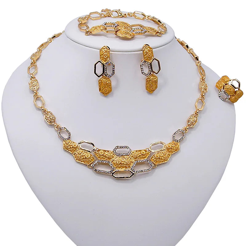 Zhuerrui Big Teddy Bear I Love You Xoxo Jewelry Set Hug and Kiss Jewellery Set Wedding 18K Gold Plated Women's Jewelry Set