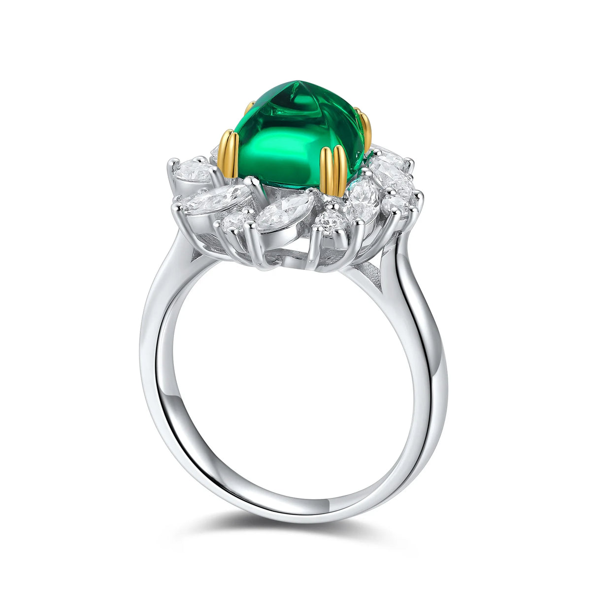 Gemfiori Jewelry Trendy High Quality S925 Silver Cultivated Emerald Ring Unisex Engagement Ring for Wedding Party or Gift