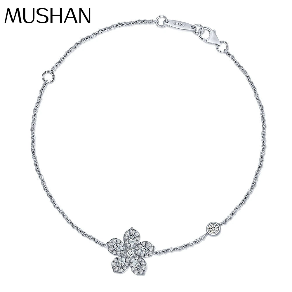 MUSHAN Jewelry Factory New S925 Silver Luxury Flower Water Drop 2*3 Strand Bracelet Women Korean Style Simple Versatile Zircon
