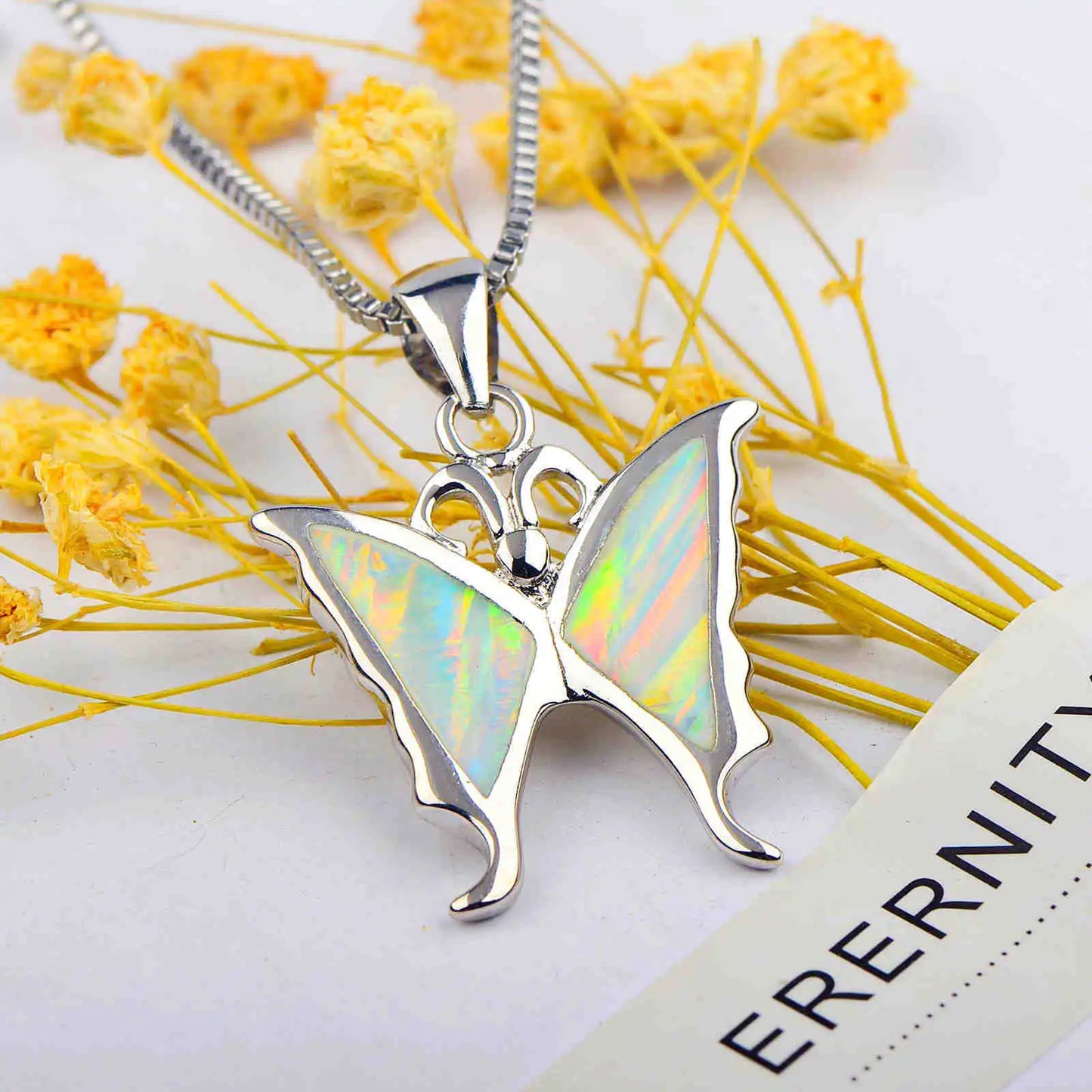 Aobao Opal Inlaid Butterfly Necklace Cute Forest Tiny Butterfly Pendant Fashion Jewelry Bulk for TikTok