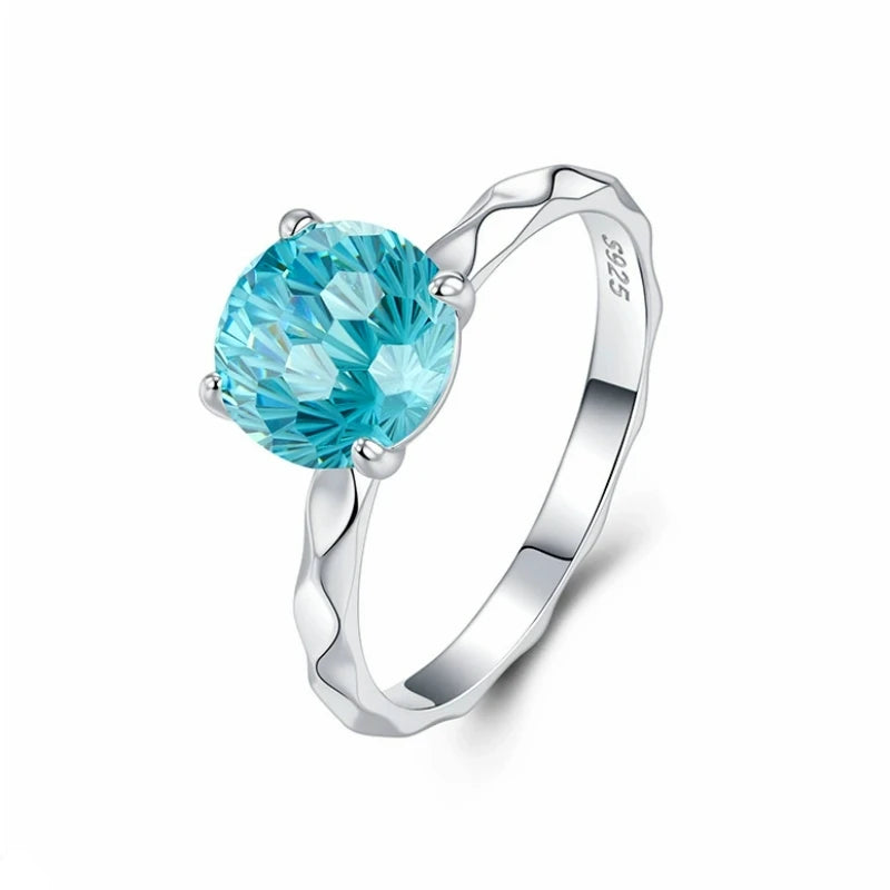 S&S Aqua Blue Zircon 925 Silver Jewellery Set | Fireworks Cut Rhodium Plated Ring, Necklace & Earrings | S&S Collection