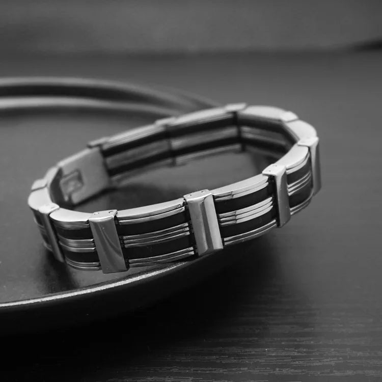 Korean Style Silicone Wristbands 316l Premium Stainless Steel Jewelry. Bangles Chain Hand Bracelet for Men ALN26031490
