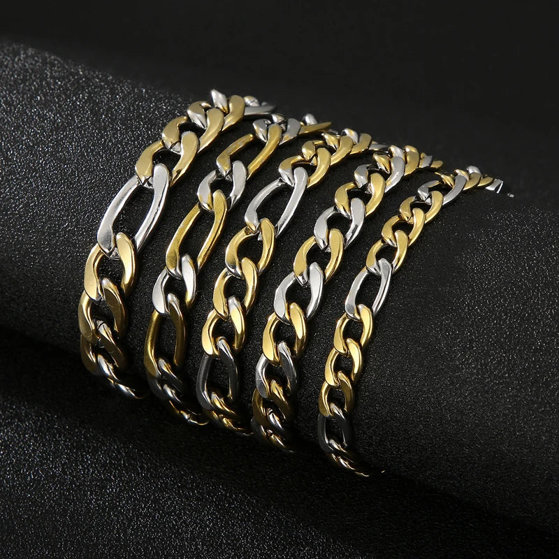 KALEN Mens 210/200mm Silver and Gold Stainless Steel Hip-hop Link Bracelets
